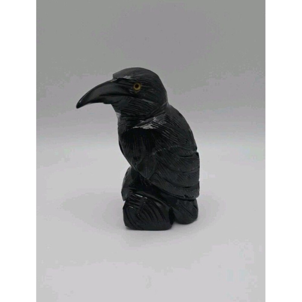 Black Oynx Raven Hand-Carved Crystal Figurine for Protection, Spirit Animal